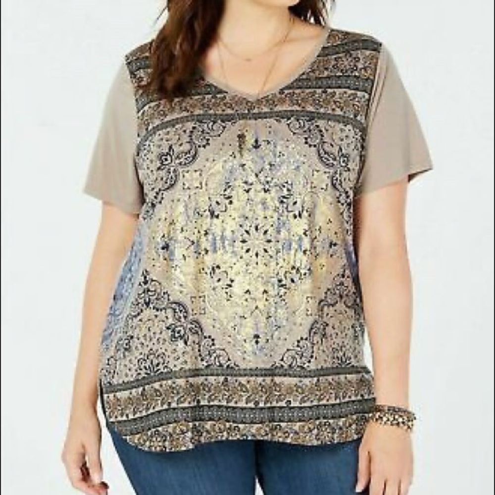 Style & Co Short Sleeve V Neck Tee Shirt XS 1X 2X